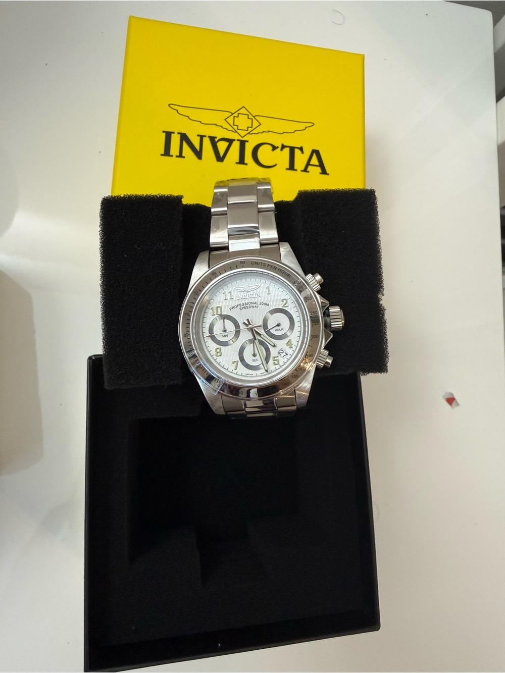 Invicta Silver Stainless Steel Chronograph Watch with White Dial
